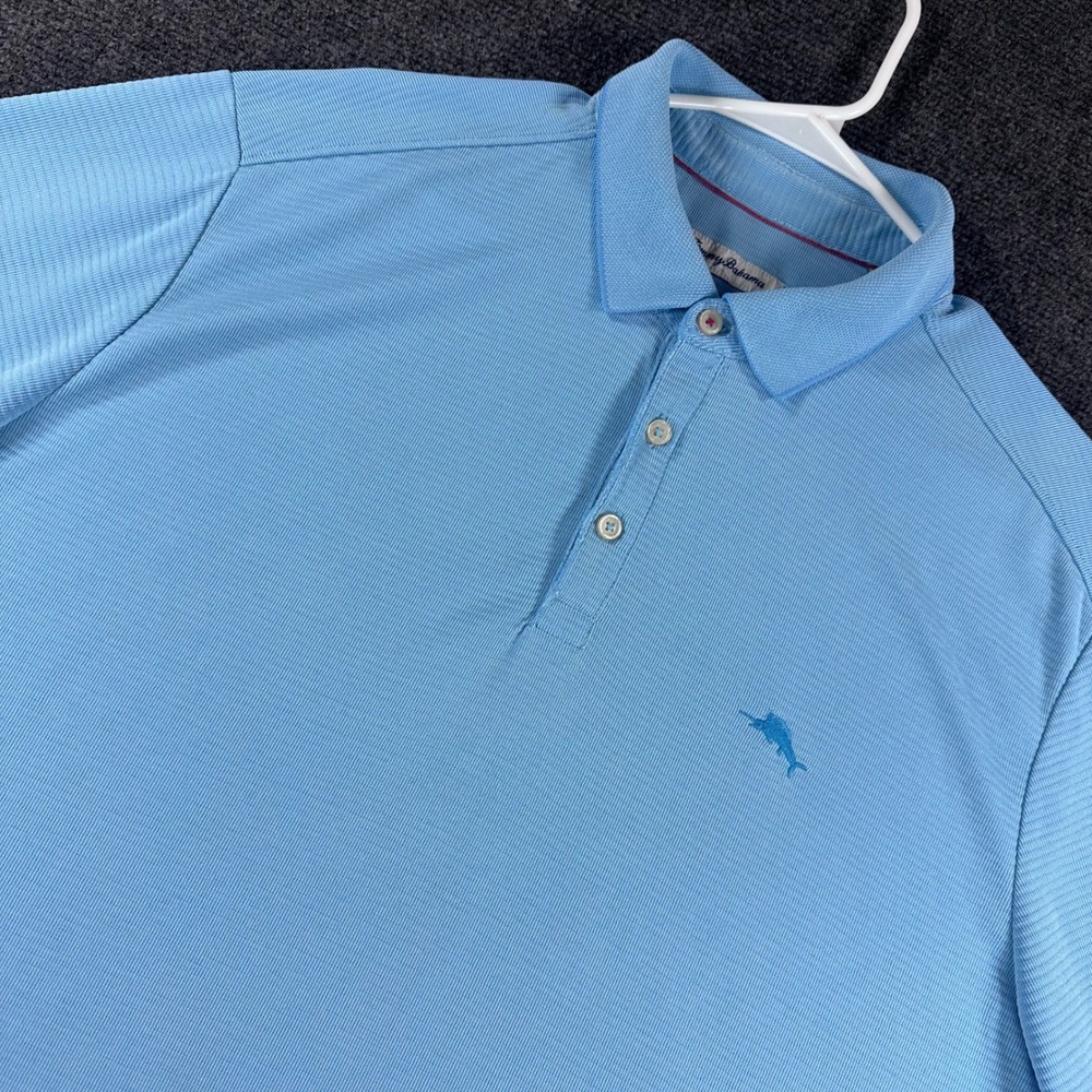 Tommy Bahama Polo Shirt Mens XL Extra Large Blue IslandZone Textured Golf Casual